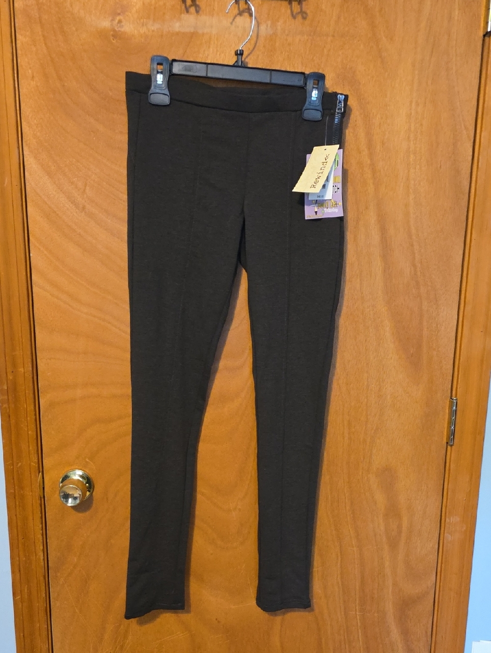 Rewind Black High-Waist Ponte Leggings with Center Seam